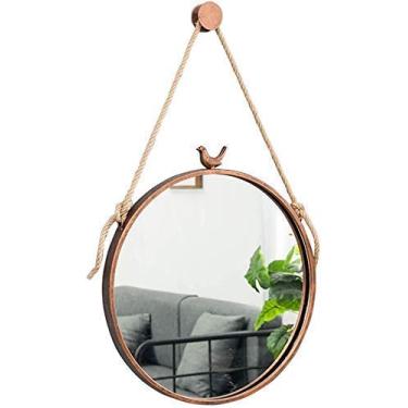 Imagem de Espelho de maquiagem Espelhos de banheiro de metal com pássaros espelhos de penteadeira montados na parede de ferro redondo maquiagem cosméticos espelho de parede para pendurar na parede espelho para