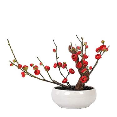 Imagem de KUYBTU Árvores artificiais, plantas, ameixa artificial, bonsai, vaso de flores artificiais, arranjos de flores artificiais, decoração de plantas para sala de estar e escritório, mesa de trabalho
