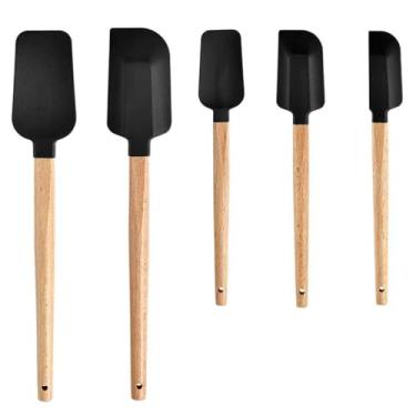 Imagem de Conjunto de espátulas de silicone preto, espátula de borracha de grau alimentício - 5 peças espátulas de borracha antiaderente, colher, raspador de pote para cozinhar, assar, misturar, glacê