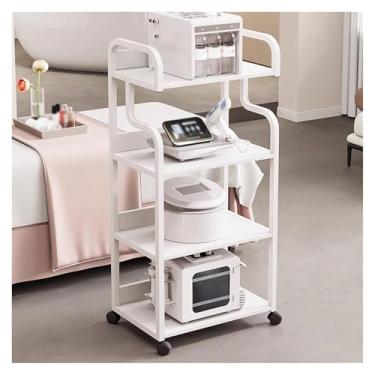 Imagem de Carrinho de esteticista móvel sobre rodas, carrinho de armazenamento de salão de 4 níveis, organizador de rodinhas para spa de beleza, prateleiras de 3 camadas, carrinho de maquiagem branco, solução