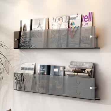 Imagem de Porta-revistas de acrílico montado na parede - Suporte de folheto elegante e armazenamento de literatura para sala de espera, escritório, sala de estar - 3 cores disponíveis (cinza, tamanho: ajustável