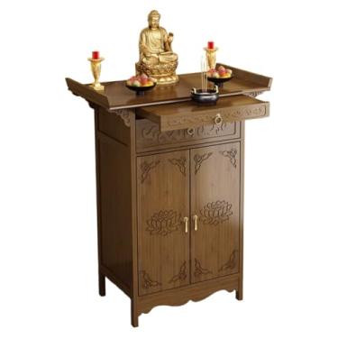 Imagem de Mesa de altar pessoal de bambu com gaveta, armário de oferta de nicho budista, armazenamento de buda chinês para sala de estar e quarto (80 x 40 x 108 cm)