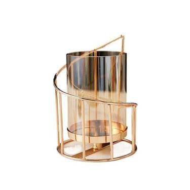 Imagem de CFGH6FDF Castiçal de ferro estilo europeu com tampa de vidro suporte de vela de jantar ornamentos base suporte à luz de velas (pequeno)