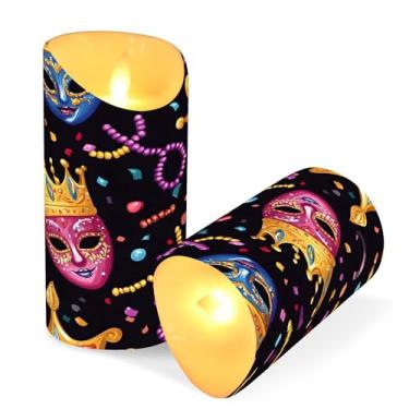 Imagem de SEHANY Máscara de carnaval velas sem chamas com controle remoto e temporizador, 2 peças de velas de pilar de LED cintilantes operadas por bateria para decoração de festa de casamento, dia dos