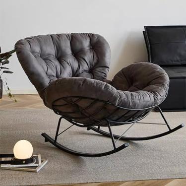 Imagem de Cadeira de balanço moderna com encosto alto, reclinável estofada, cadeira de balanço de berçário, cadeira planadora para amamentação, para sala de estar/quarto/berçário/quintal/varanda (cinza preto)