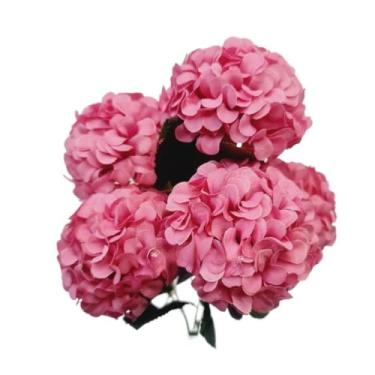 Imagem de Buquê Artificial de Cravo Crisântemo e Hortênsia com 5 Flores para Decoração Casamentos e Arranjos(3,Rosa Pink)
