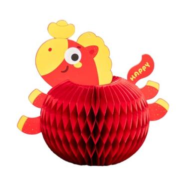 Imagem de KiBcsLic Centro de mesa em forma de cavalo em favo de mel para o Ano Chinês de 2026. Enfeite de cavalo de papel em forma de favo de mel para cabeceira, 13cmx32cm B