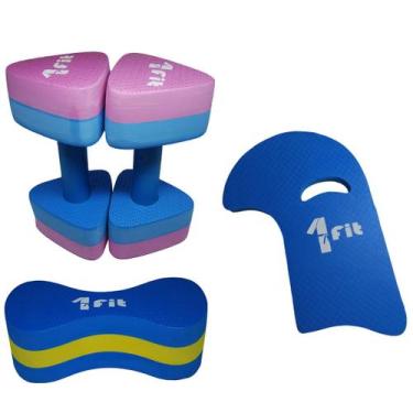 Imagem de Par de Halter Hidro P Azul/Rosa+ Poliboia + Prancha de Natação Correti