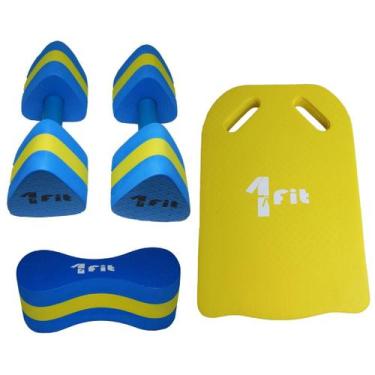 Imagem de Par de Halter Hidro G Azul/Amarelo + Poliboia + Prancha de Natação Cor