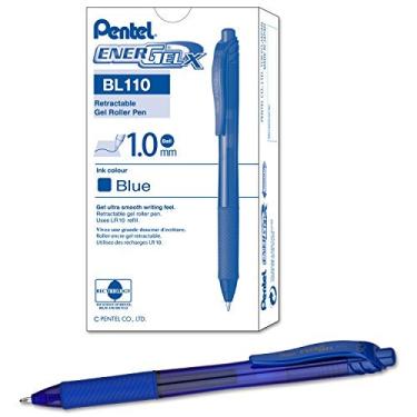 Imagem de Caneta de gel líquido retrátil Pentel EnerGel-X (1,0 mm) ponta de metal, tinta azul, caixa com 12 (BL110-C) da Pentel