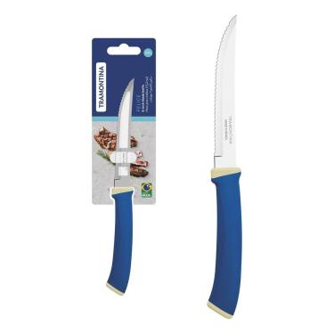 Imagem de Faca Para Churrasco Tramontina Felice Lâmina Aço Inox Fio Liso Cabo Polipropileno Azul 5 Tramontina