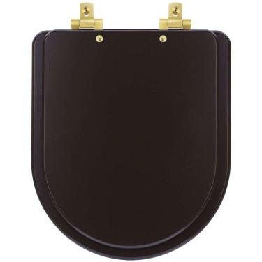 Imagem de Assento Sanitário Mdf Soft Close Duna Marrom Fosco Para Vaso Deca Com Ferragem Dourada