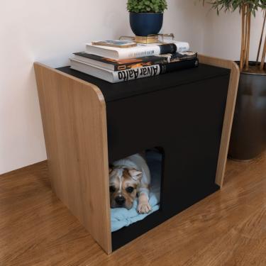 Imagem de Mesa De Cabeceira Cama Pet Cães 45x45x40 Preto E Madeirado