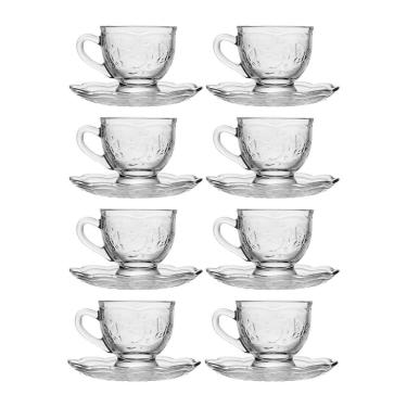 Imagem de Jogo 8 XícarasDe Chá Café Com Pires Cristal Ecológico New Butterfly Flores Borboletas 180ml Lyor