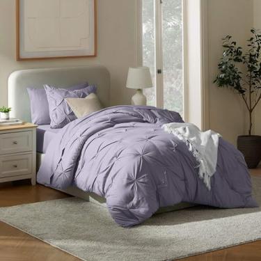 Imagem de Nestl Conjunto de edredom solteiro de 7 peças – Cama plissada roxa empoeirada em uma bolsa – Conjunto completo de cama de solteiro com lençóis, travesseiros alternativos, fronhas e fronhas