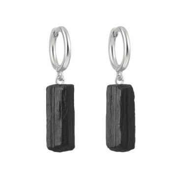 Imagem de Brinco de Argola Turmalina Negra - Cristal Natural, Prata 925