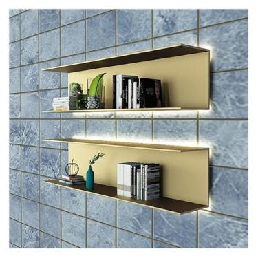 Imagem de Prateleira flutuante, luz LED embutida, prateleiras de exibição montadas na parede, rack de exibição de metal criativo para entrada, sala de estar, quarto, cozinha e banheiro contém apenas 1 peça (cor