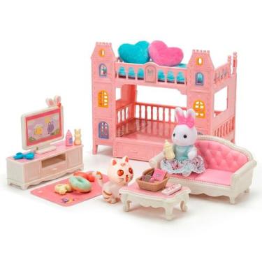 Imagem de Casinha Feliz Playset Quarto E Sala Da Família Coelho Com Boneco E Ace