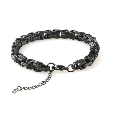 Imagem de Solza Pulseira de aço inoxidável masculina – joia de corrente de elos cubanos pretos, pulseira ajustável com fecho lagosta seguro, acessório de moda de aço 304 durável e não manchado para uso diário e