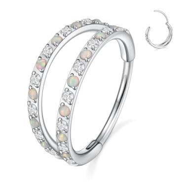 Imagem de GAGABODY Piercing de concha dupla pilha aberta com zircônia cúbica calibre 16 brincos de argola 18 g joias septo 20 g anel de septo brincos Daith 316L aço cirúrgico lábio anéis helix torre cartilagem