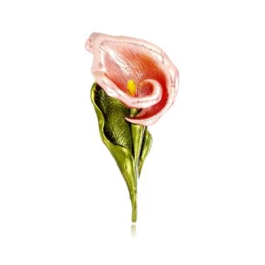 Imagem de Broche de flor de lírio Calla broche de lapela elegante esmaltado floral folha corsage acessórios de roupas broches broches moda cerimônia formal banquete baile joias para vestido terno camisa