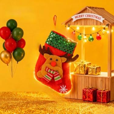 Imagem de Conjunto de 2 peças de meias de Natal, sacos de doces, decorações de festa, sacos de família e amigos (veados)