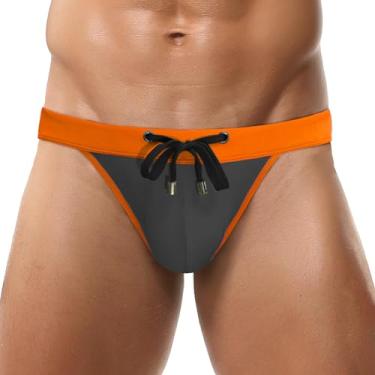 Imagem de Sunga masculina sexy de cintura baixa, biquíni com contorno, tanga e cordão, Cinza, M