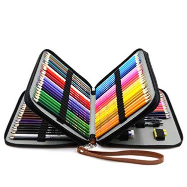 Imagem de Estojo para lápis YOUSHARES 120 compartimentos – Bolsa de couro PU prática multicamadas grande com zíper e alça para lápis de aquarela Prismacolor, lápis de cor Crayola, canetas Marco e pincel de maquiagem (marrom)