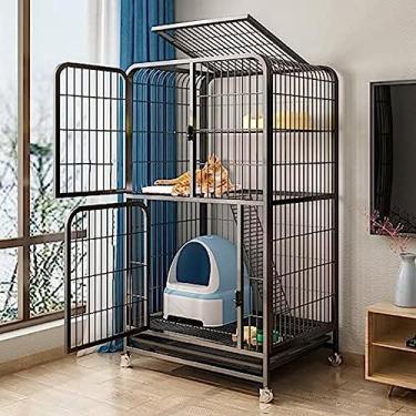 Imagem de Gaiola para gatos Casa para gatos Caixa de areia para gatos Gabinete para animais de estimação com portas dianteiras Escadas de rampa Plataformas de descanso Bandeja de camas Gaiola de rede