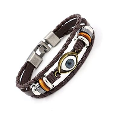 Imagem de Hifunny Pulseira trançada de olho turco com olhos turcos multicamadas para mulheres e homens, pulseira ajustável com contas de olho azul, 9 inch, Metal, Strass