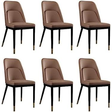 Imagem de Conjunto de 6 cadeiras de cozinha, couro PU fosco falso estofado na parte traseira da sala de estar Cadeiras com estrutura de aço carbono Cadeiras de jantar Cadeira de jantar, bege