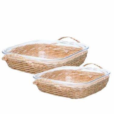 Imagem de Wolff Travessa e Assadeira Refratárias 2un com Suporte de Fibra Natural, Vidro Borossilicato, Incolor, 1,06Kg, 6x21,5x24cm e 6x19x21cm