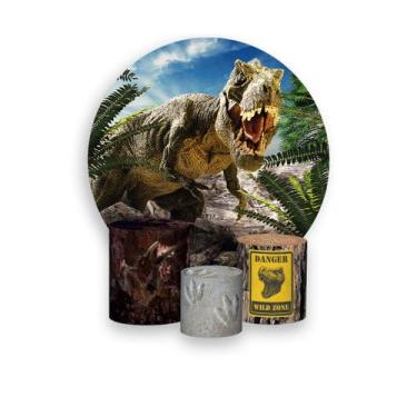 Imagem de Painel De Festa Redondo 1,50x1,50 + Trio De Capas Cilindro - Dinossaur