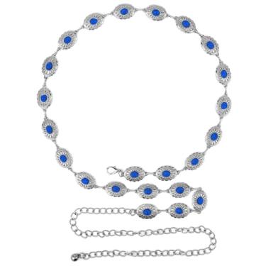 Imagem de Cinto feminino plus size, corrente de metal prateado de pedra turquesa, corrente feminina, cintura de barriga, corrente extralonga para o corpo, corrente grossa ajustável de 149 cm, XX-Large, Metal,