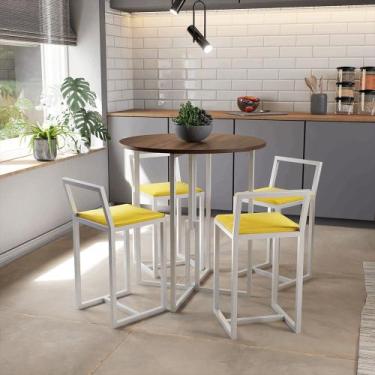 Imagem de Conjunto Mesa Redonda Imbuia 4 Cadeiras Pequena Estofado Industrial Wh