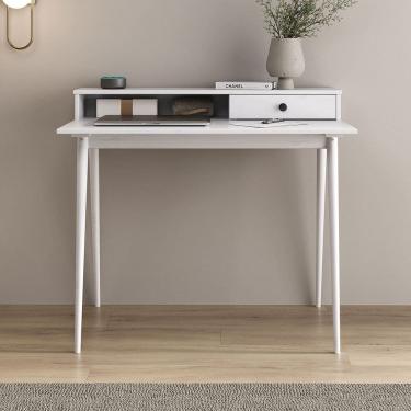 Imagem de Escrivaninha Com Nicho Organizador Minimalista Madeira Branca Malina