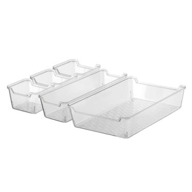 Imagem de Kit Caixa Organizadora Bandeja Multiuso Modular para Gavetas, Maquiagem, Bancadas, Armários, Cozinha, Geladeira e Banheiro (Transparente, Kit com 5)