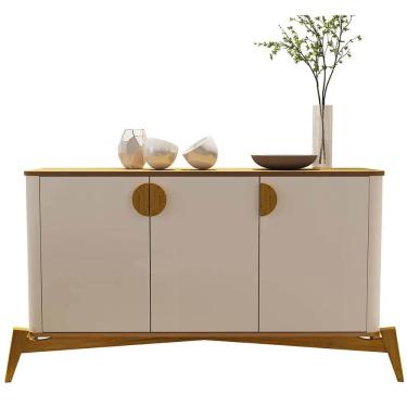 Imagem de Buffet Buriti com 3 Portas e Pés de Madeira Maciça JB Bechara Cor Off White Nature