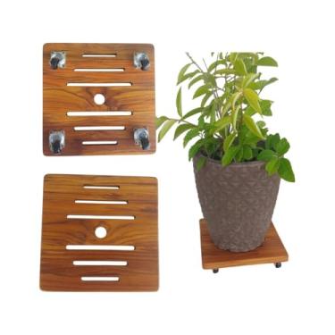 Imagem de Suporte Para Vaso De Planta De Madeira Quadrado Com Rodinhas 35cm