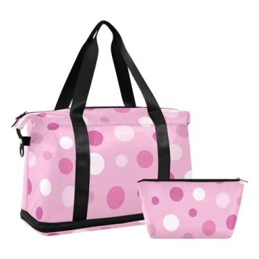 Imagem de Bolsa de viagem Golden Pineapple para homens, impermeável, feminina, bolsa de ginástica, bolsas de transporte para aviões sob o assento com manga de carrinho, Bolinhas rosa e brancas, One Size