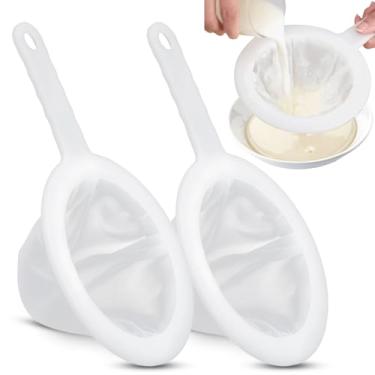 Imagem de Uenhoy 2 coadores de malha de nylon ultrafinos 120/200 de malha para cozinha, iogurte, coador de plasitc com alça, filtro de peneira para alimentos, suco de chá, café, leite líquidos
