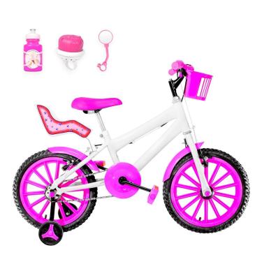 Imagem de Bicicleta Aro 16 Nylon + Kit Passeio Branca E Pink