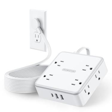 Imagem de NTONPOWER Filtro de linha com filtro de sobretensão, cabo de extensão plano de 4,5 m com 8 tomadas amplas, 3 portas USB, cabo de extensão protetor de surto 1080J com portas USB, extensor de tomada