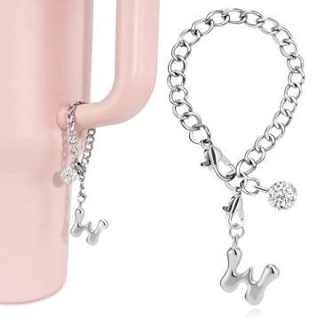 Imagem de LUHOHI Berloques com letras de bolhas prateadas para acessórios Stanley Cup - Pingente bonito com inicial estética de designer para garrafa de água, copos de água, alça de hidrojarra, pulseiras de