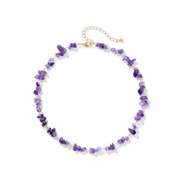 Imagem de Xalroco Gargantilha de pedra preciosa e pingente boho hippie para mulheres, colares de surfista com contas de pedra natural, banhado a ouro 14K, joia artesanal de verão e praia, Medium, Pedra natural