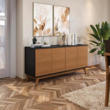 Imagem de Aparador Kappesberg 4 Portas Preto Fosco/Canela 156cm