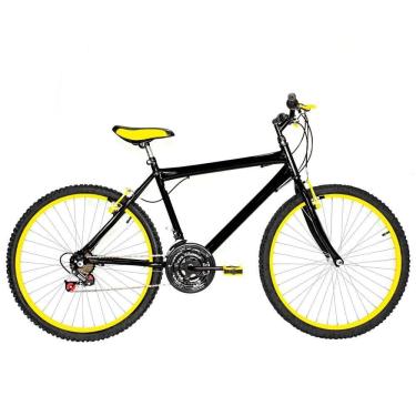 Imagem de Bicicleta Masculina Aro 26 Mtb Alumínio Colorido 18 Marchas Cor Preta E Amarela