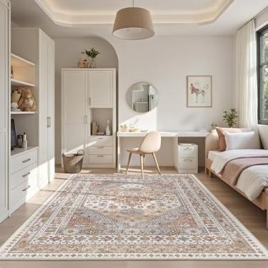 Imagem de Restydon Tapetes de área de 15 x 23 cm para sala de estar, tapetes macios laváveis para quarto, tapete antiderrapante vintage para área grande, tapete floral vintage estampado (laranja, 1,8 x 2,5 m)