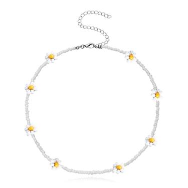 Imagem de Obmyec Colar Boho com contas, margarida, gargantilha, corrente curta de girassol, joias femininas, free size, Plástico, Sem Pedra Preciosa