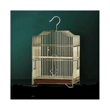Imagem de Gaiola de pássaro gaiola quadrada de metal gaiola de papagaio gaiola ornamental de camada única dourada com ganchos para papagaios e canários. Gaiola de voo